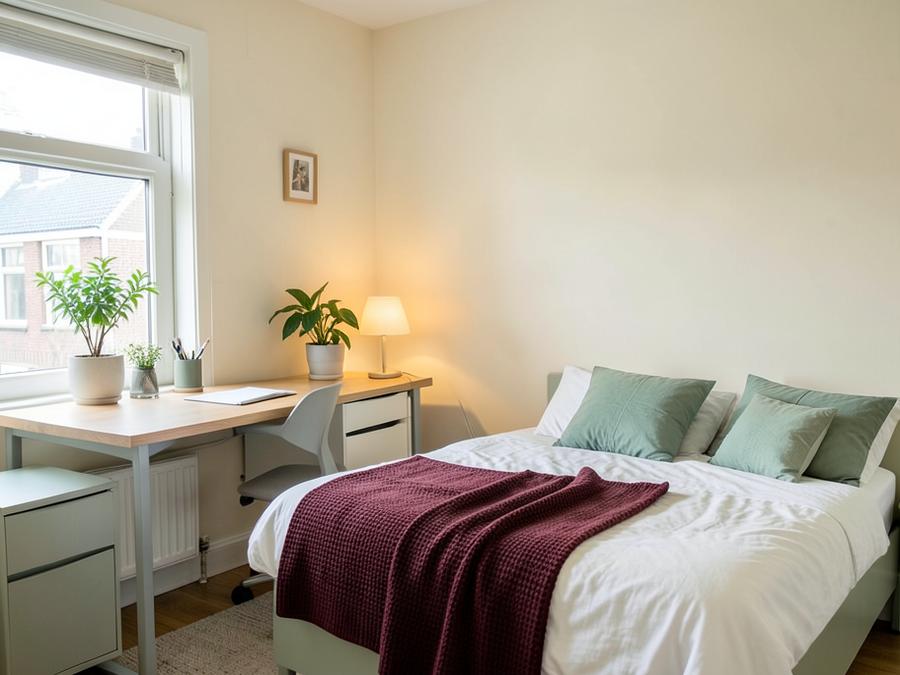 Lichte, huiselijke slaapkamer voor begeleid wonen